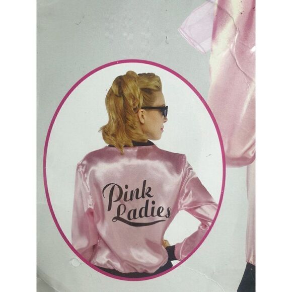 Adult Pink Ladies Satan Jacket and Scarf Set Fabulous 50's Pink Satan NWT - Picture 2 of 6